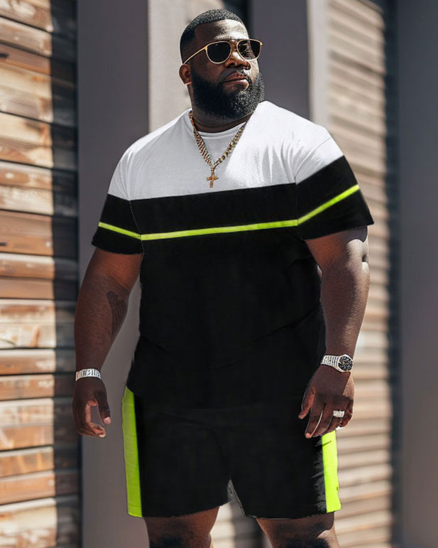 Big & Tall Colorblock Striped T-Shirt Shorts Set for big men view 1