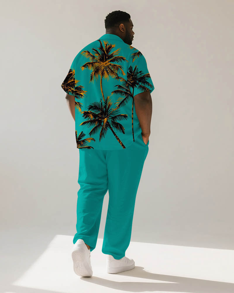 Big & Tall Green Hawaiian Graphic T-Shirt Pants Set for big men view 4