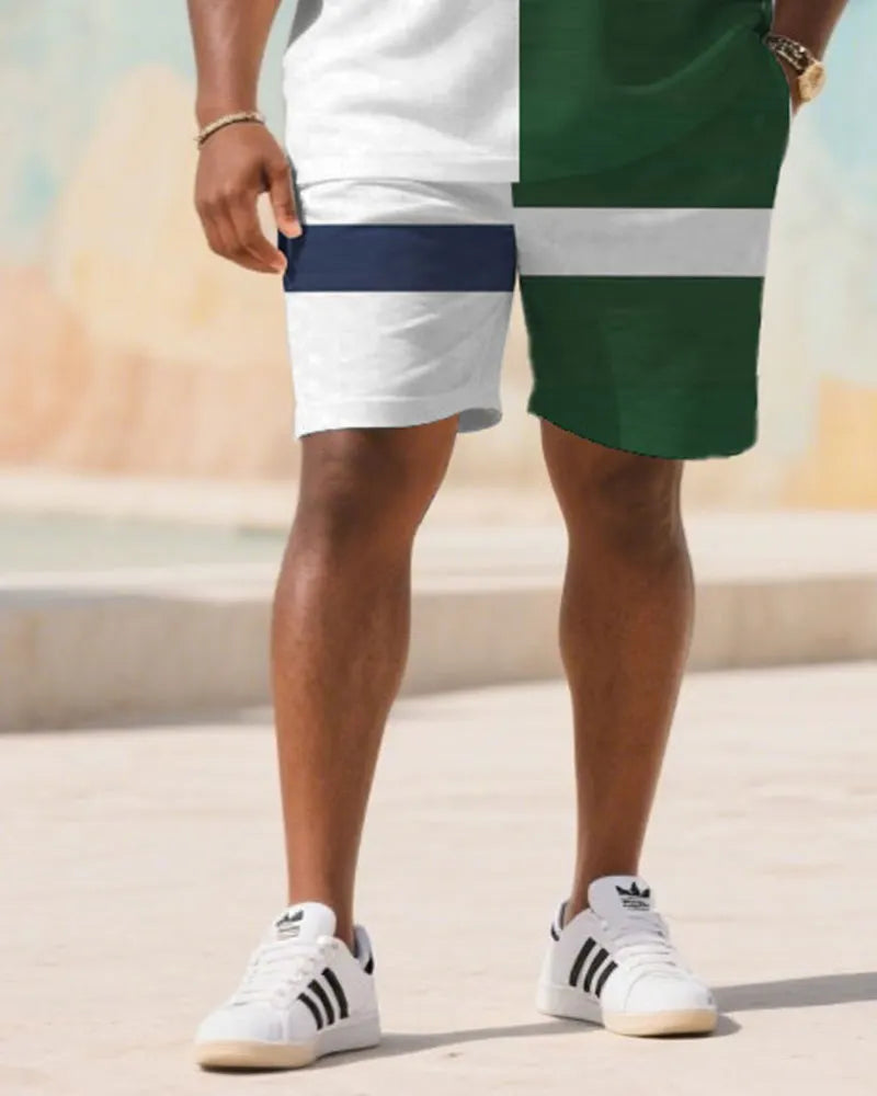 Big & Tall White Green Colorblock Jeans for big men view 3