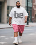 Big & Tall Pink Graphic T-Shirt Shorts Set for big men view 1