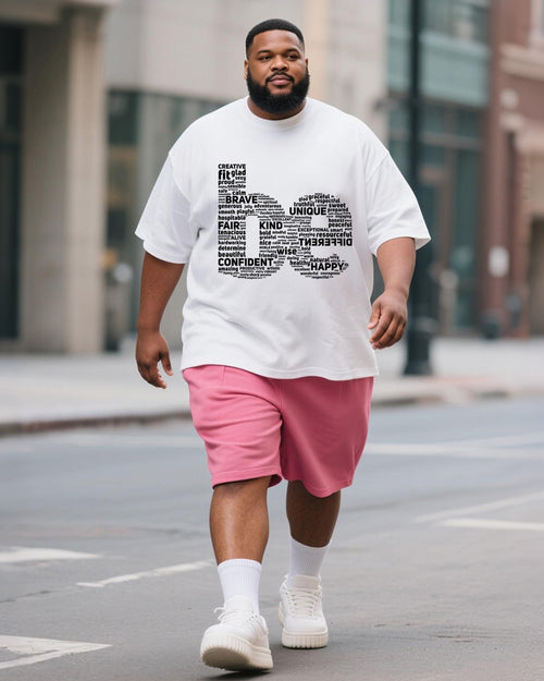 Big & Tall Pink Graphic T-Shirt Shorts Set for big men view 1