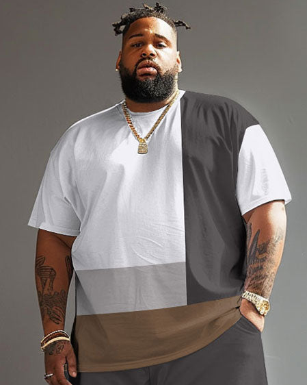 Big & Tall Gray Colorblock Streetwear Two-piece Set for big men view 3