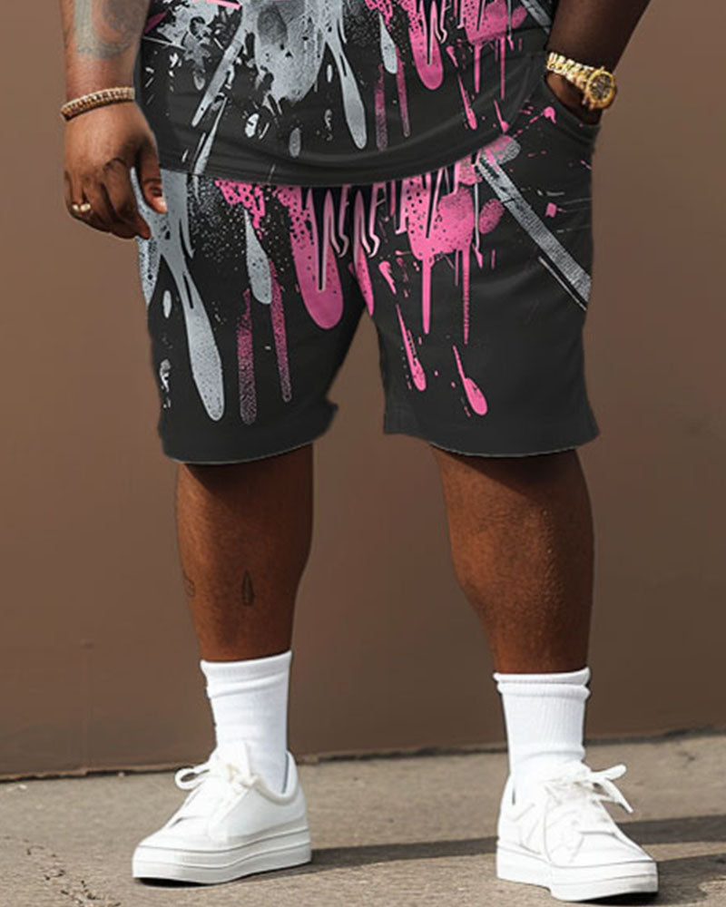 Big & Tall Graphic Graffiti T-Shirt Shorts Set for big men view 3