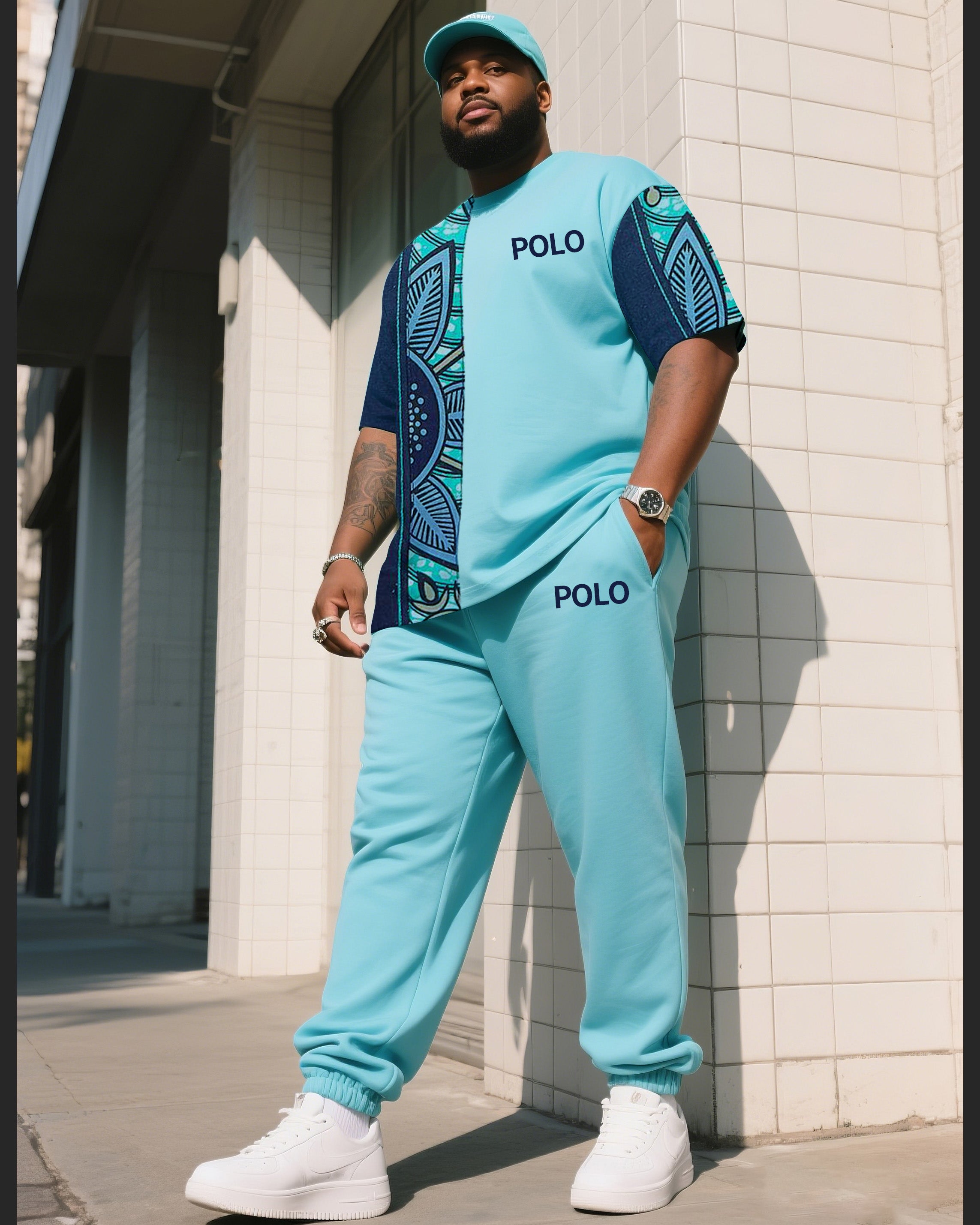 Big & Tall Patchwork Two-piece Set for big men view 1