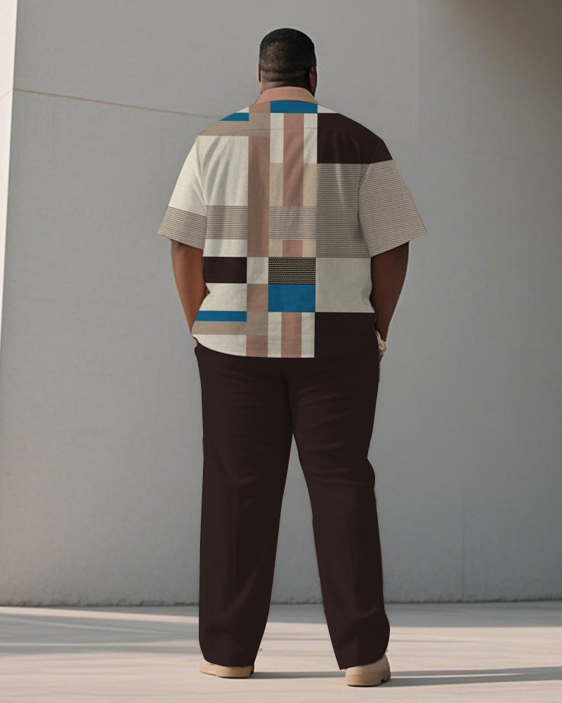 Big & Tall Brown Striped T-Shirt Pants Set for big men view 4