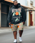 Big & Tall Orange Graffiti Streetwear Hoodie for big men view 1