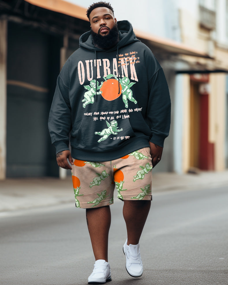 Big & Tall Orange Graffiti Streetwear Hoodie for big men view 1