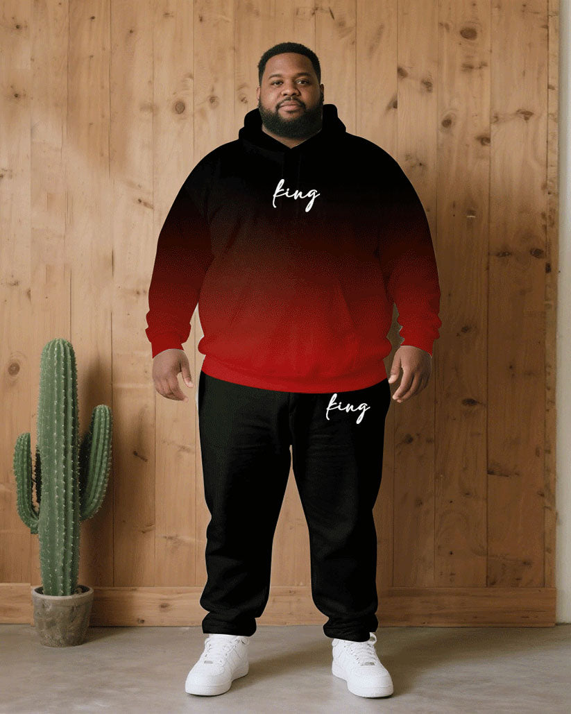 Big & Tall Black Red Gradient Hoodie Sweatpants Set for big men view 1