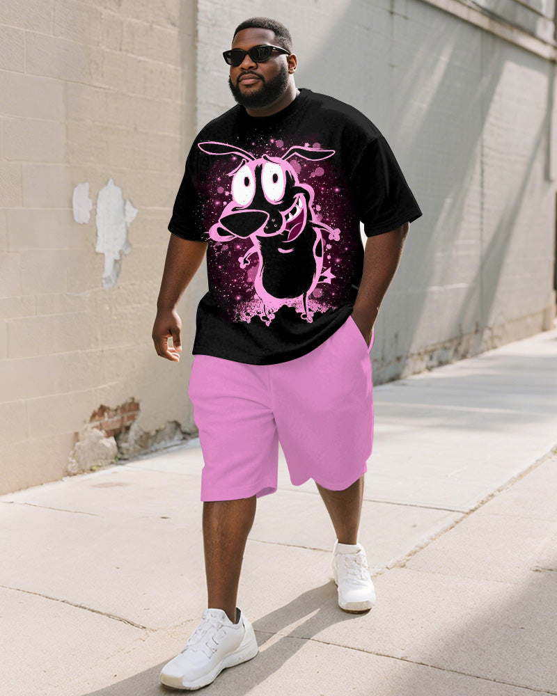 Big & Tall Black Graphic T-Shirt Shorts Set for big men view 1