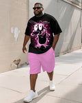 Big & Tall Black Graphic T-Shirt Shorts Set for big men view 1