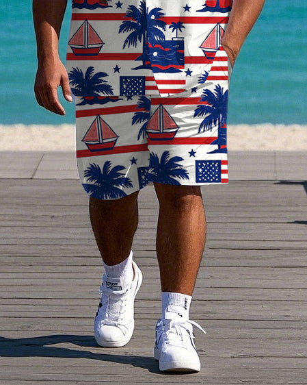 Big & Tall Hawaiian T-Shirt Shorts Set for big men view 3