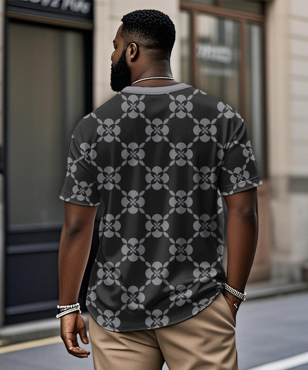 Big & Tall Black Gray Geometric T-Shirt for big men view 2