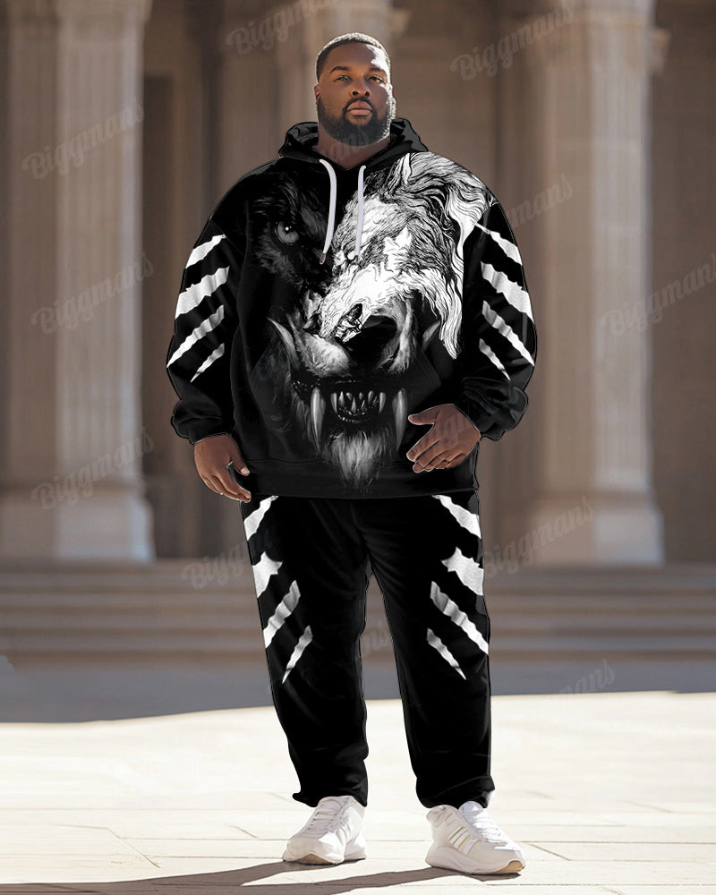 Big & Tall Black White Graphic Hoodie Sweatpants Set for big men view 1