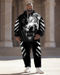 Big & Tall Black White Graphic Hoodie Sweatpants Set for big men view 1
