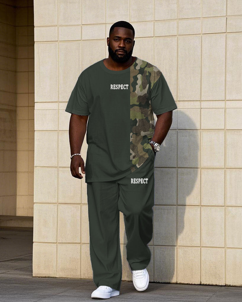 Big & Tall Green Gray Camouflage T-Shirt Pants Set for big men view 1