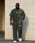 Big & Tall Green Gray Camouflage T-Shirt Pants Set for big men view 1