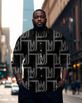 Big & Tall Black Gray Geometric Long Sleeve Shirt for big men view 1