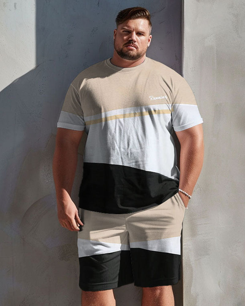 Big & Tall Khaki Colorblock T-Shirt Shorts Set for big men view 1