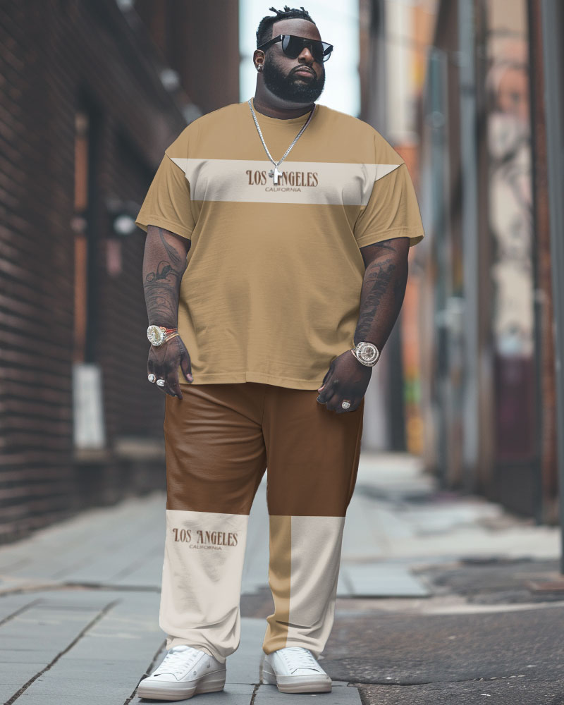 Big & Tall Colorblock Graphic T-Shirt Pants Set for big men view 1