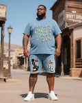 Big & Tall Denim Graphic T-Shirt Shorts Set for big men view 1