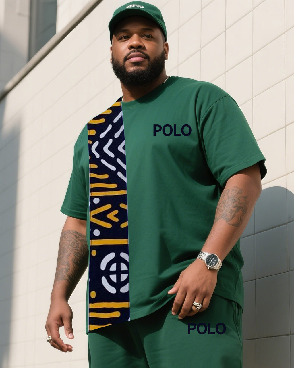 Big & Tall Striped Graphic Two-piece Set for big men view 2