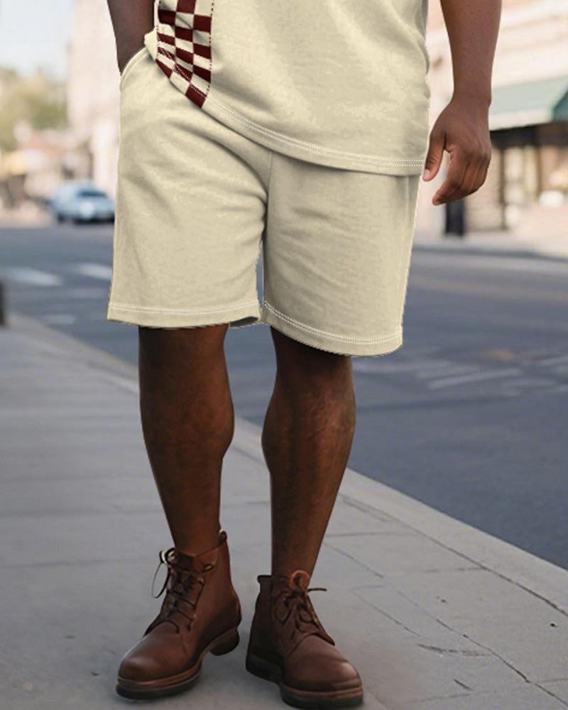 Big & Tall Plaid Graphic Polo Shorts Set for big men view 3