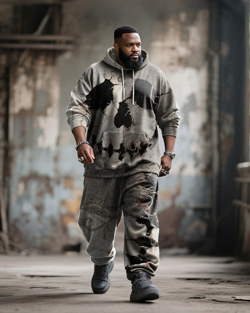 Big & Tall Graphic Skull Hoodie Sweatpants Set for big men view 1