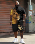 Big & Tall Black Graphic T-Shirt Shorts Set for big men view 1