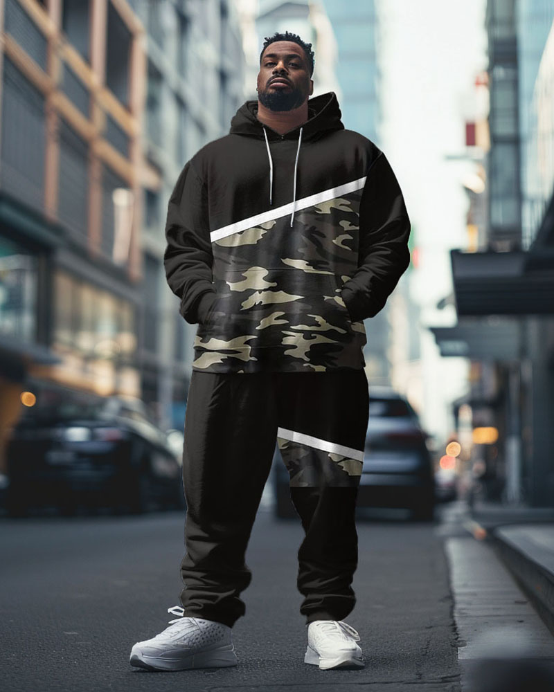 Big & Tall Black Graphic Hoodie Sweatpants Set for big men view 1