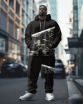 Big & Tall Black Graphic Hoodie Sweatpants Set for big men view 1