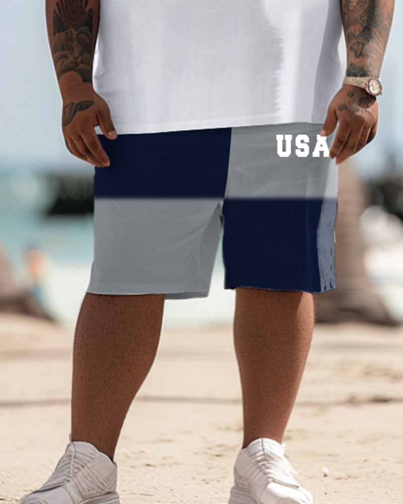 Big & Tall Hawaiian Colorblock T-Shirt Shorts Set for big men view 3