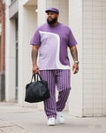 Big & Tall Purple Striped Streetwear Two-piece Set for big men view 1