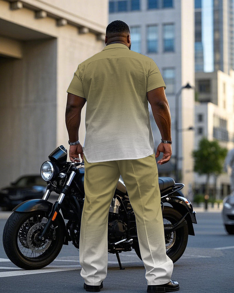 Big & Tall White Khaki Gradient T-Shirt Pants Set for big men view 4