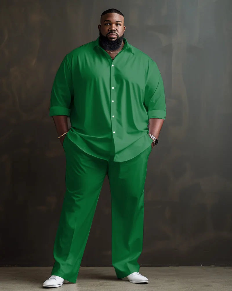 Big & Tall Solid Color Shirt Pants Set for big men view 36