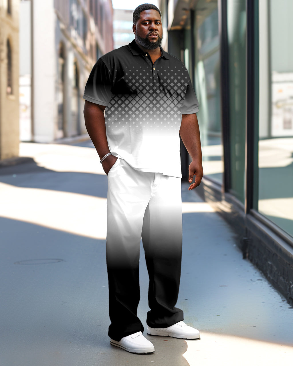 Big & Tall Gradient Plaid Polo Pants Set for big men view 1