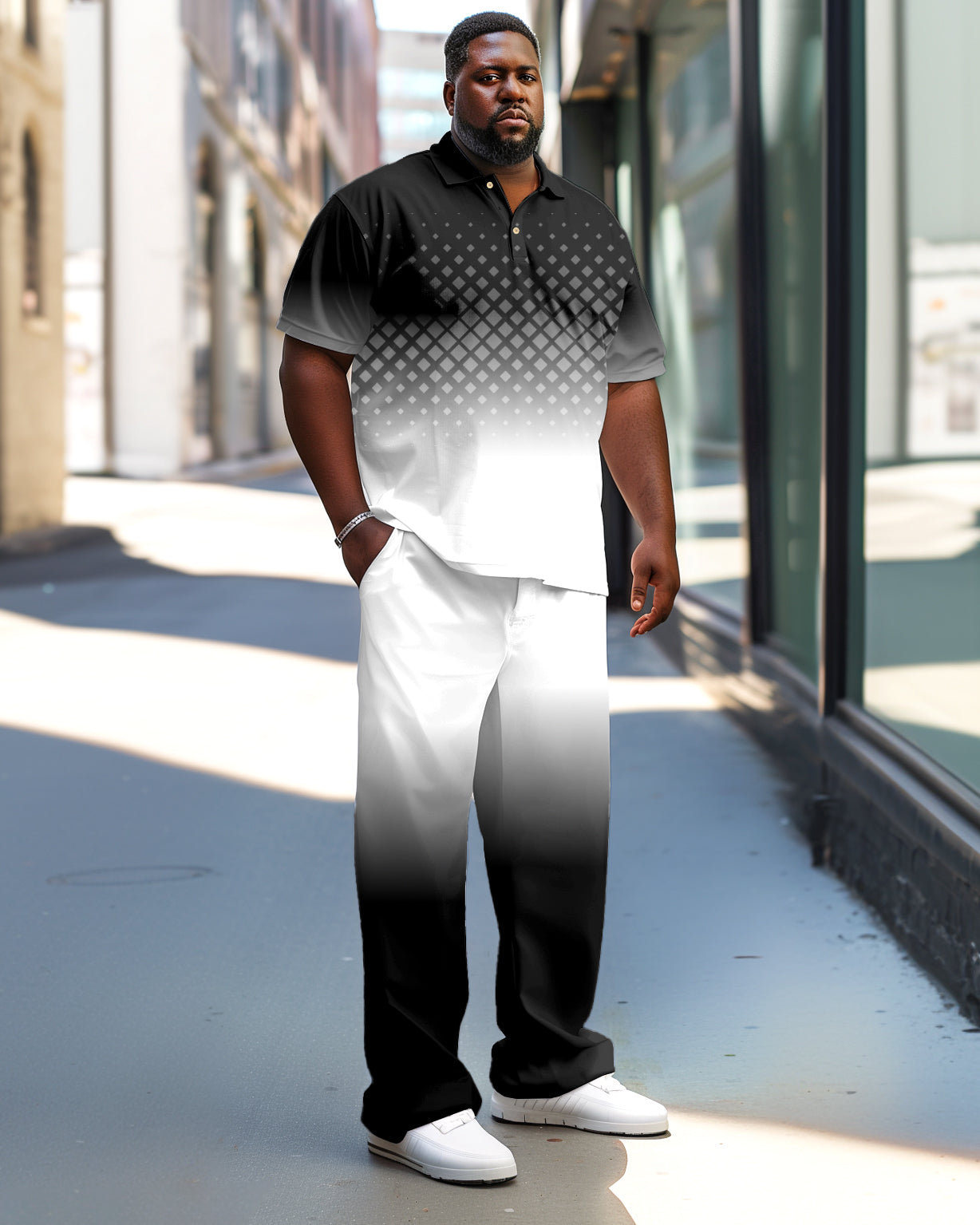 Big & Tall Gradient Plaid Polo Pants Set for big men view 1