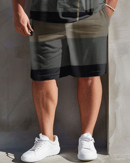 Big & Tall Striped Graphic T-Shirt Shorts Set for big men view 3