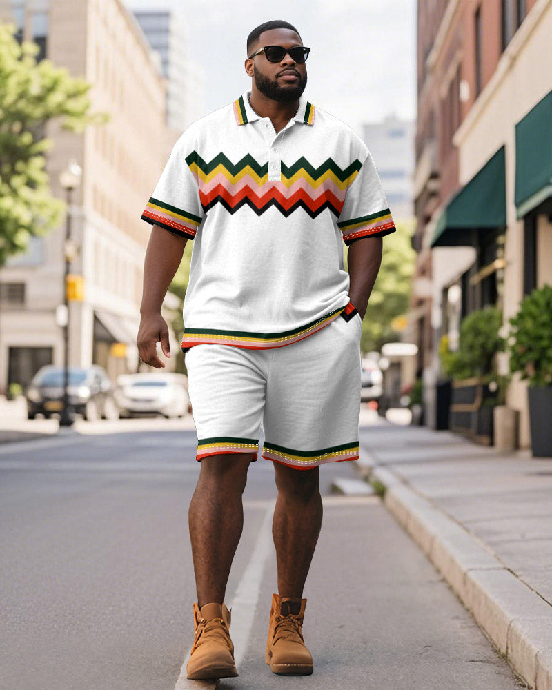 Big & Tall Colorblock Geometric Polo Shorts Set for big men view 1