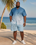 Big & Tall Blue Hawaiian Gradient T-Shirt Shorts Set for big men view 1