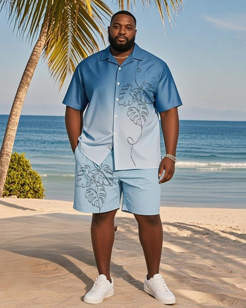 Big & Tall Blue Hawaiian Gradient T-Shirt Shorts Set for big men view 1