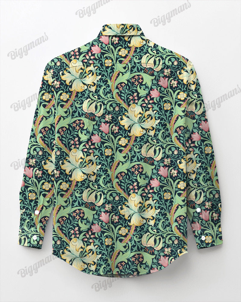 Big & Tall Green Hawaiian Long Sleeve Shirt for big men view 3