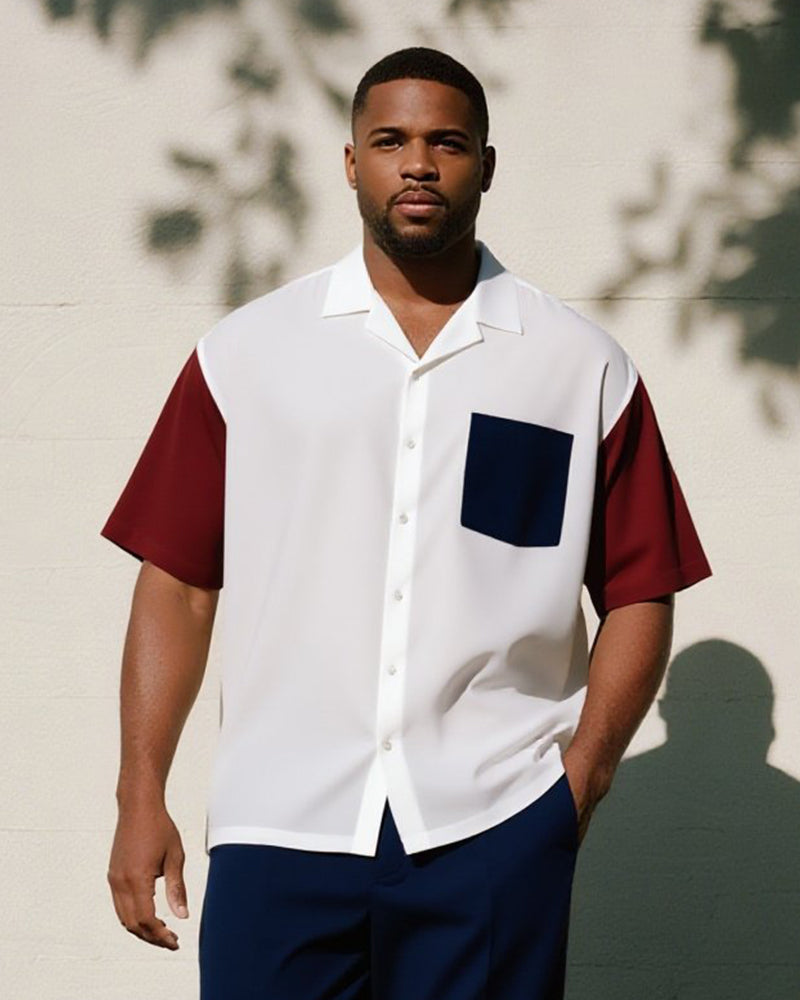 Big & Tall Blue Red Colorblock T-Shirt Pants Set for big men view 2