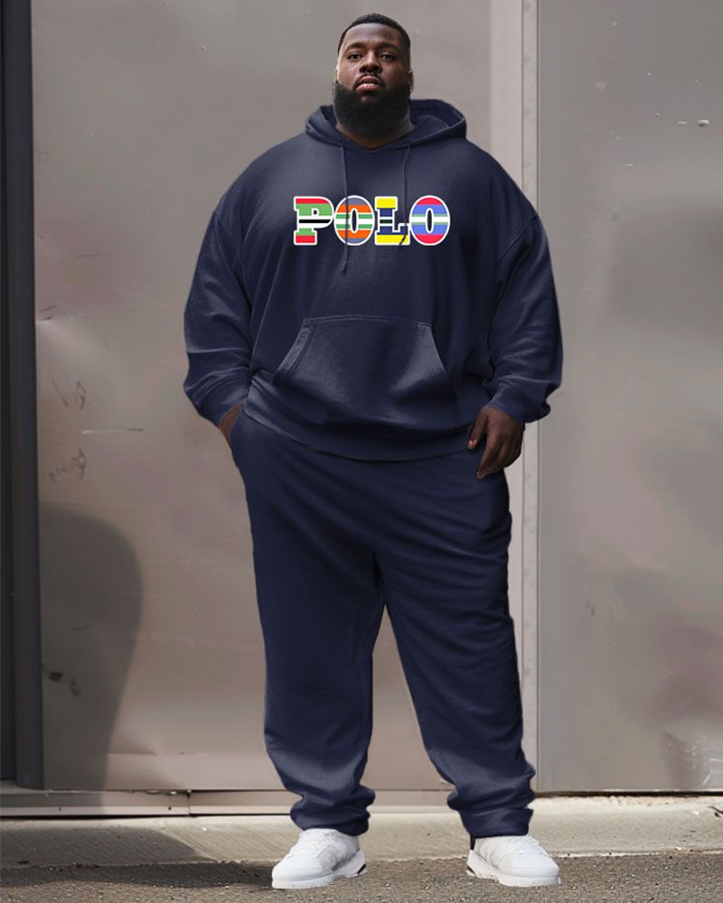 Big & Tall Striped Graphic Hoodie Sweatpants Set for big men view 1