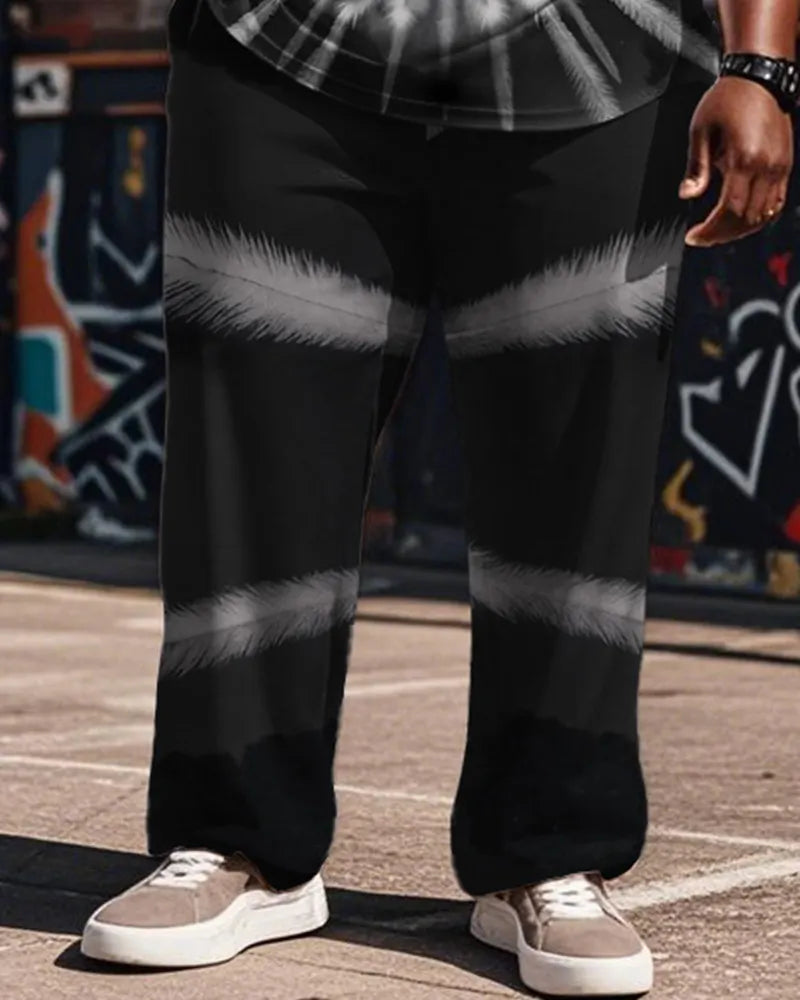 Big & Tall Black Gray Graphic Vest Pants Set for big men view 3