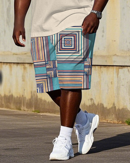 Big & Tall Geometric Vintage Polo Shorts Set for big men view 3