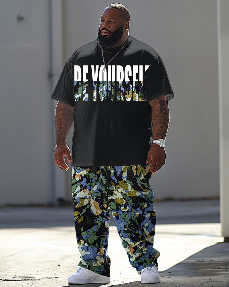Big & Tall Graphic Camouflage T-Shirt Pants Set for big men view 1