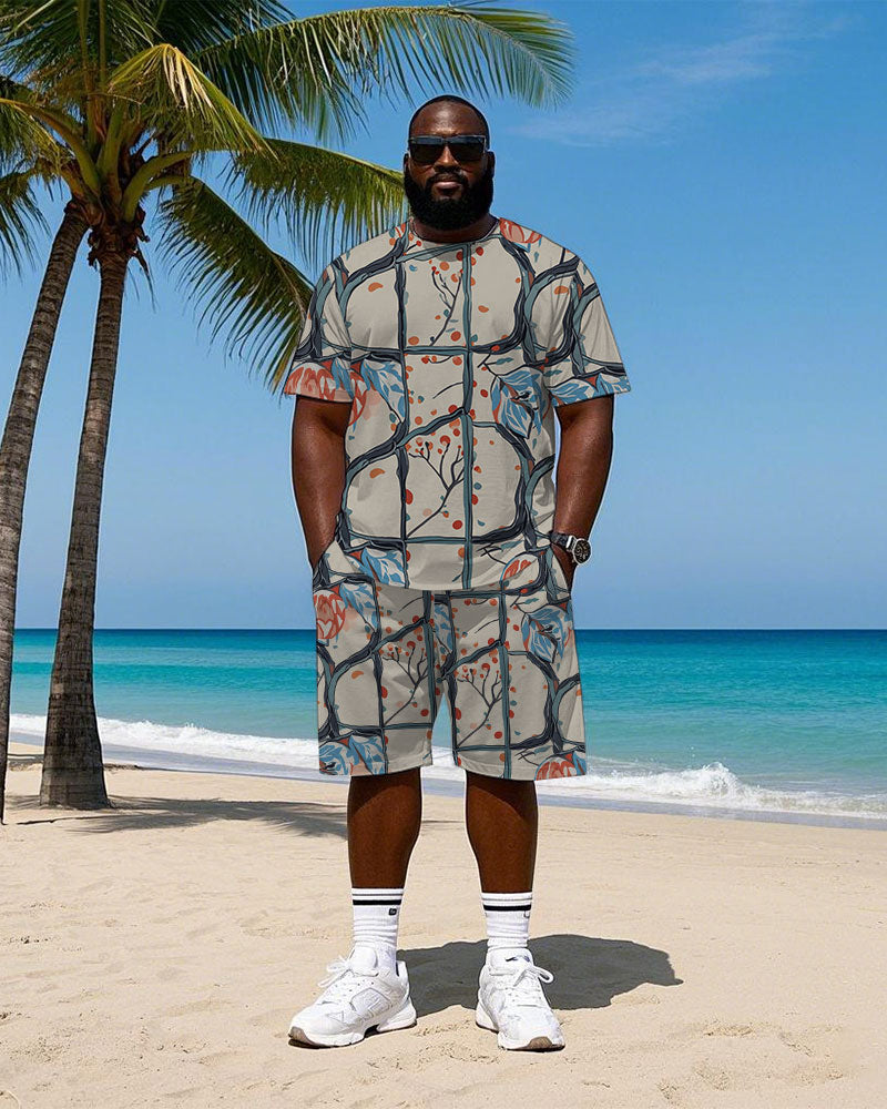 Big & Tall Graphic Floral Vintage T-Shirt Shorts Set for big men view 1