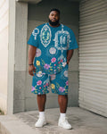Big & Tall Blue Graphic Floral T-Shirt Shorts Set for big men view 1