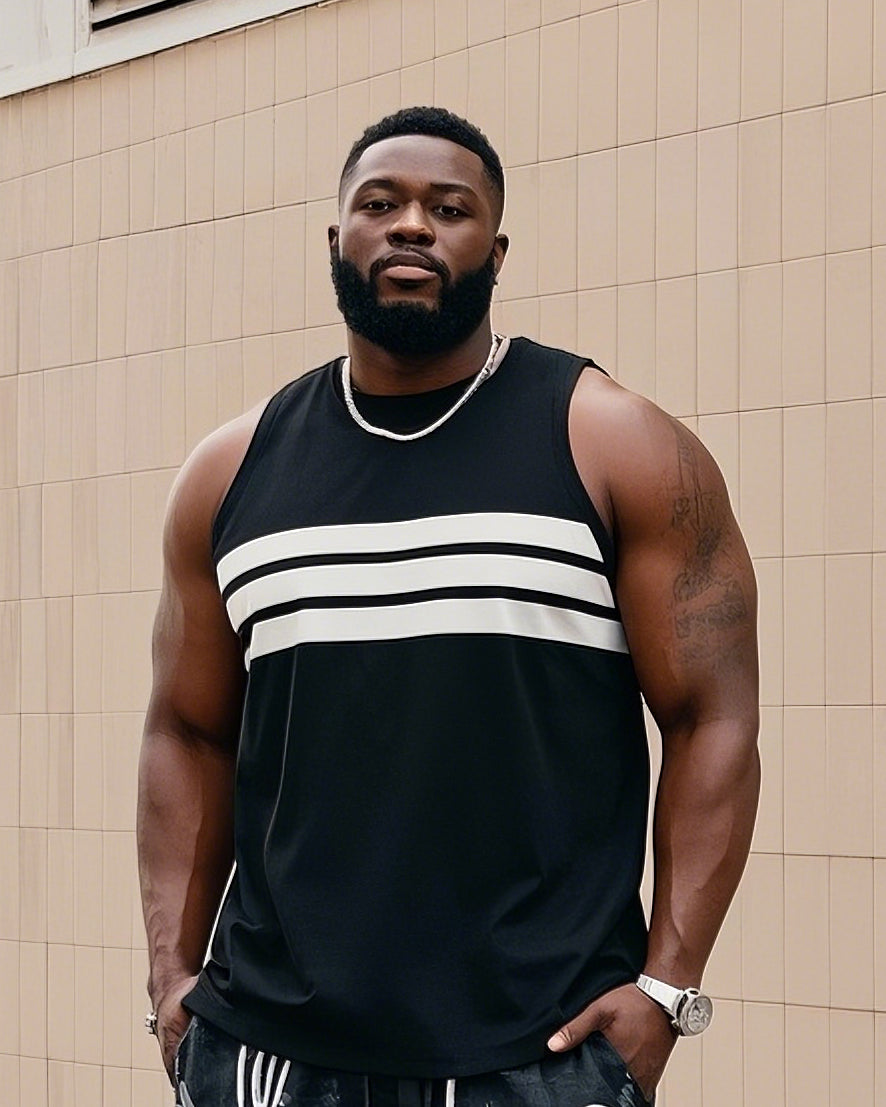 Big & Tall Striped Graffiti Vest Pants Set for big men view 2