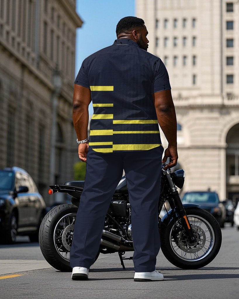 Big & Tall Blue Yellow T-Shirt Pants Set for big men view 4